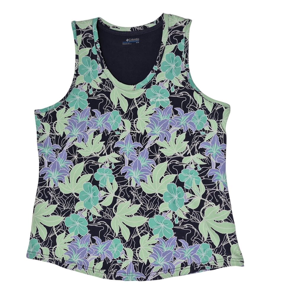 Columbia Sportswear Womens Blue Green Floral Sleeveless Top Medium NWT